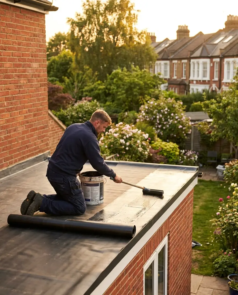 EPDM rubber membrane being installed on a flat roof extension in Bristol